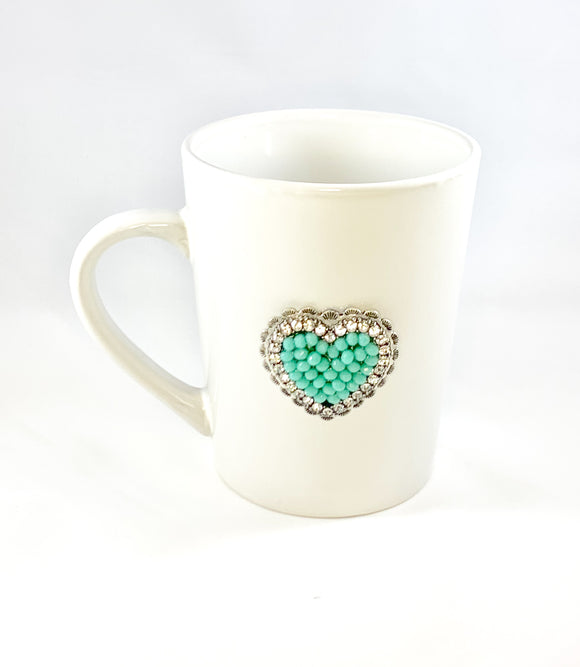 Turquoise Heart with Rhinestones Mug