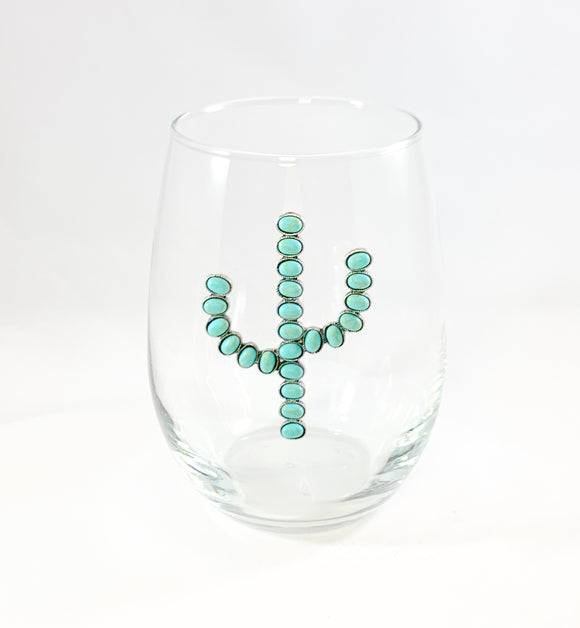 Turquoise Cactus Stemless Wine Glass