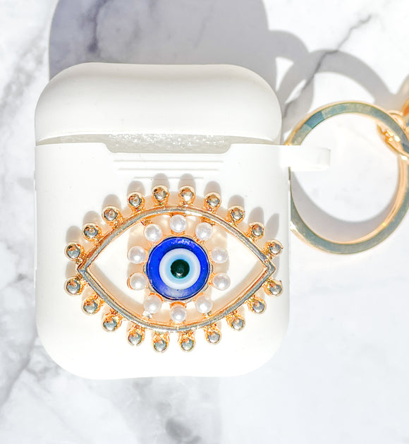 Gold & Pearls Blue Evil Eye AirPods Case and Face Mask