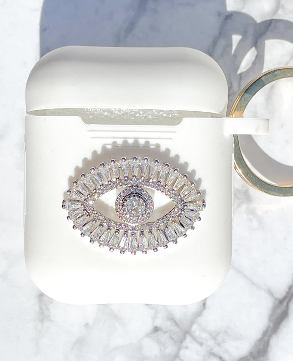 Silver & Rhinestones Evil Eye AirPods Case and Face Mask