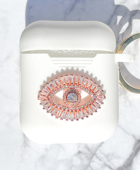 Rose Gold & Rhinestones Evil Eye AirPods Case and Face Mask