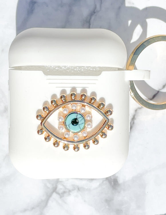 Gold and Pearls Turquoise Evil Eye AirPods Case and Face Mask