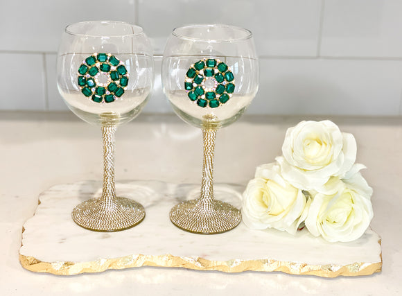 The Sparkling Emerald Glam Crystal Rhinestone Stem Wine Glasses