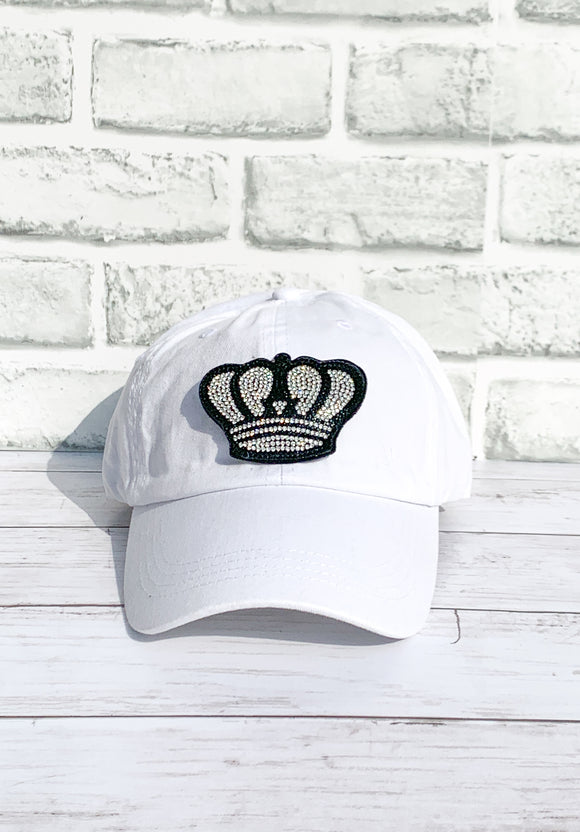 Black and Crystal Rhinestone Crown High Ponytail Hat - White, Black or Pink Hats!