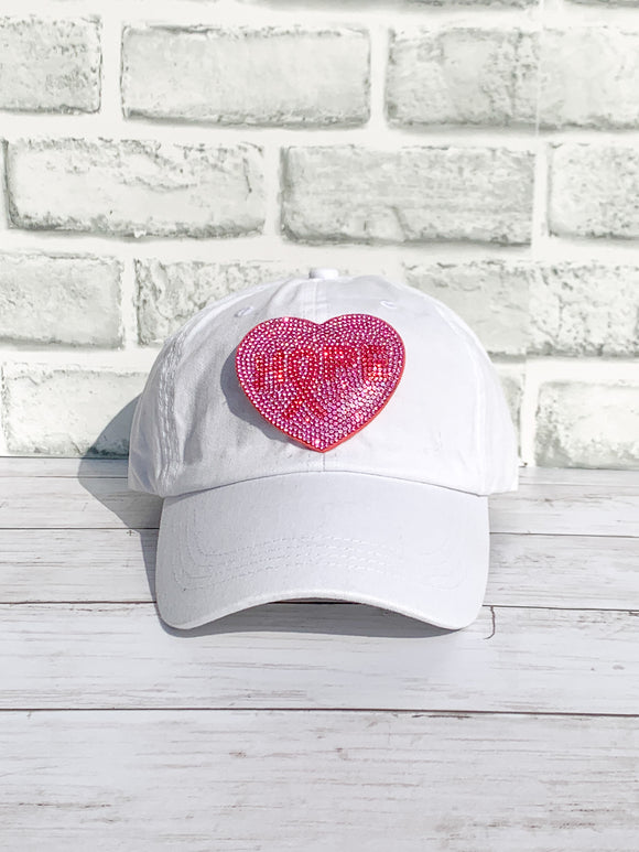 Rhinestone Breast Cancer Ribbon HOPE High Ponytail Hat - White, Black or Pink Hats!