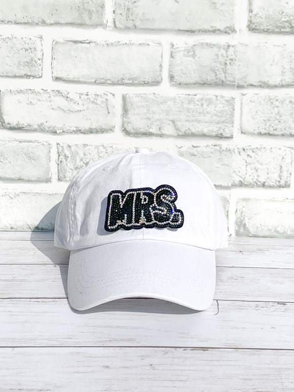 Black Rhinestone Mrs. Bridal High Ponytail Hat - White, Black or Pink Hats!