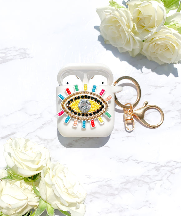 Colorful Beaded Evil Eye with Rhinestones AirPods Case - Customize Your Case Color!