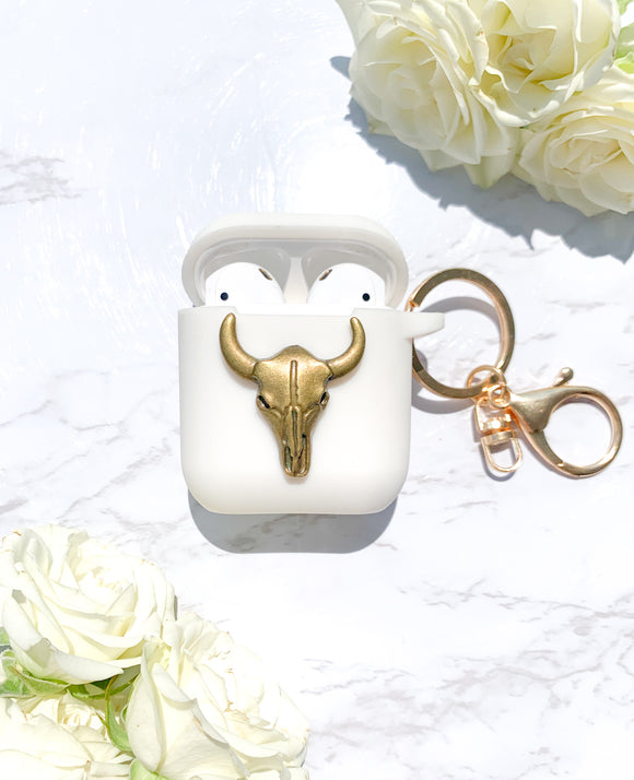 Gold Longhorn Skull AirPods Case - Customize Your Case Color!