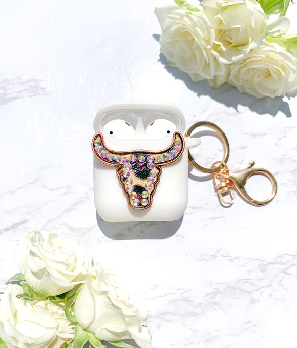 Copper Leopard Longhorn Skull with AB Rhinestones AirPods Case - Customize Your Case Color!