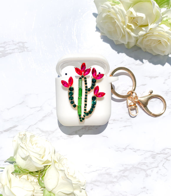 Green & Pink Rhinestone Cactus AirPods Case - Customize Your Case Color!