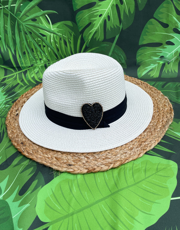 Gold & Black Beaded Heart Panama Hat