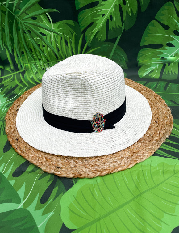 Colorful Rhinestone Hamsa Hand Panama Hat