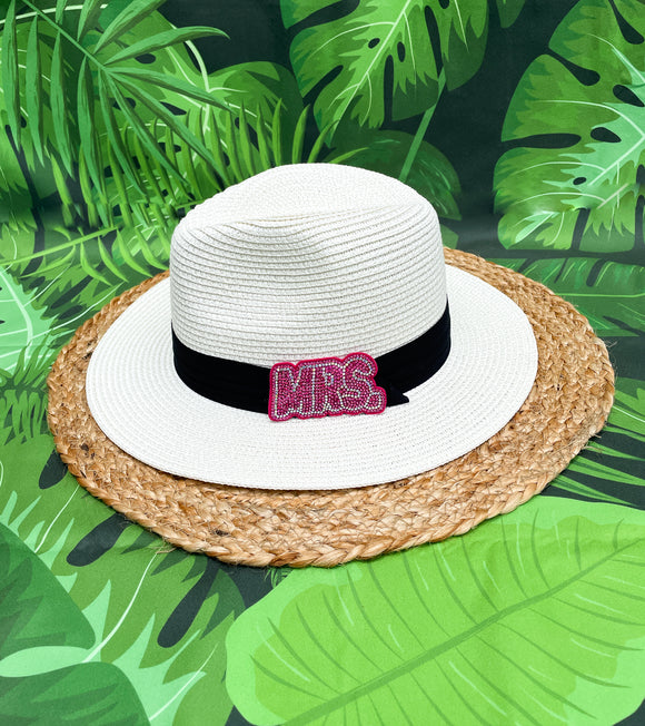Pink Rhinestone Mrs. Bridal Panama Hat