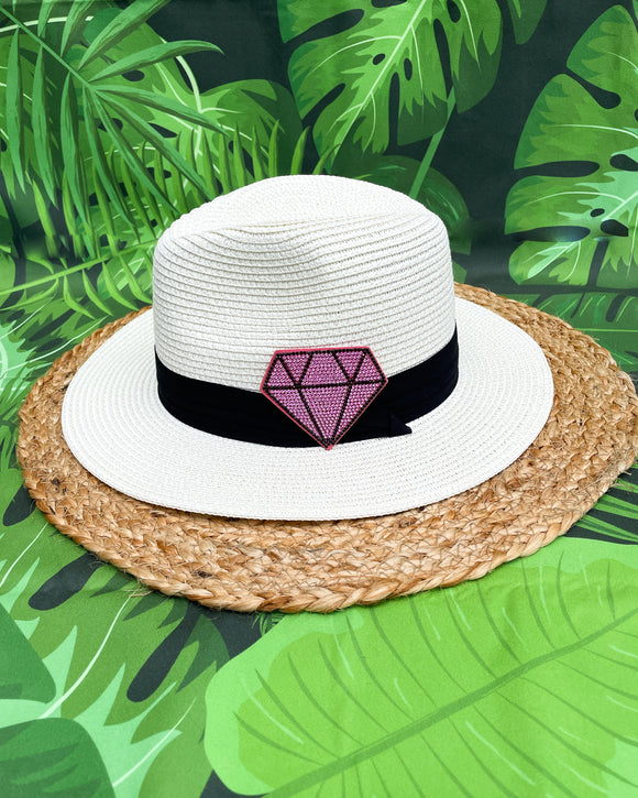 Pink Rhinestone Diamond Panama Hat