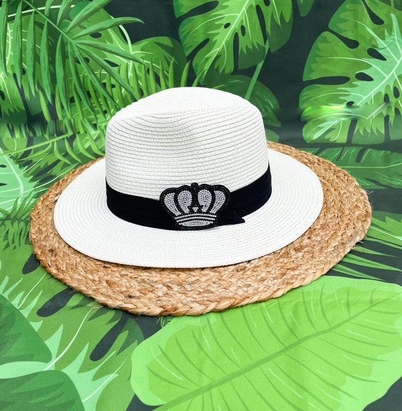 Black and Crystal Rhinestone Crown Panama Hat