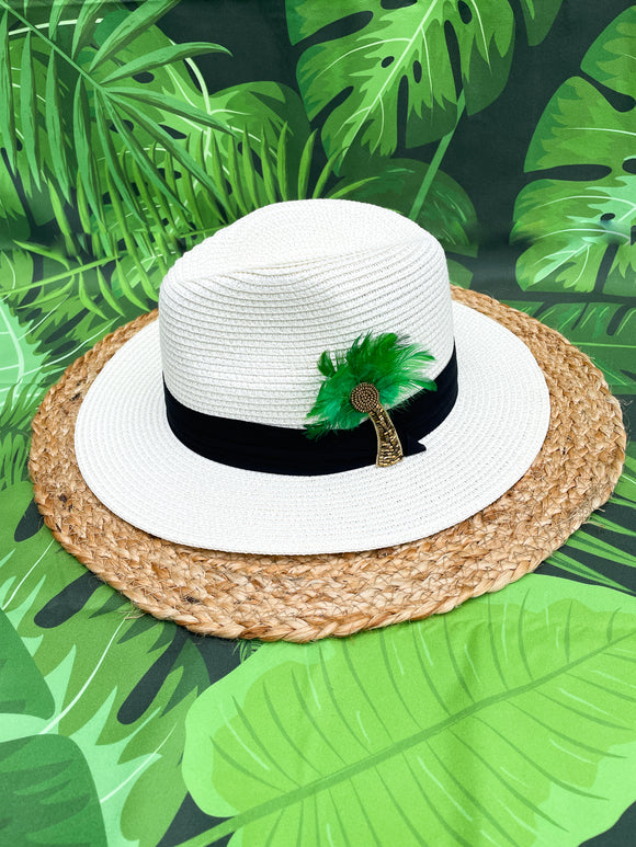 Beaded Feather Palm Tree Panama Hat