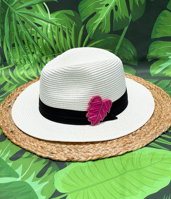 Pink Beaded & Rhinestone Palm Panama Hat