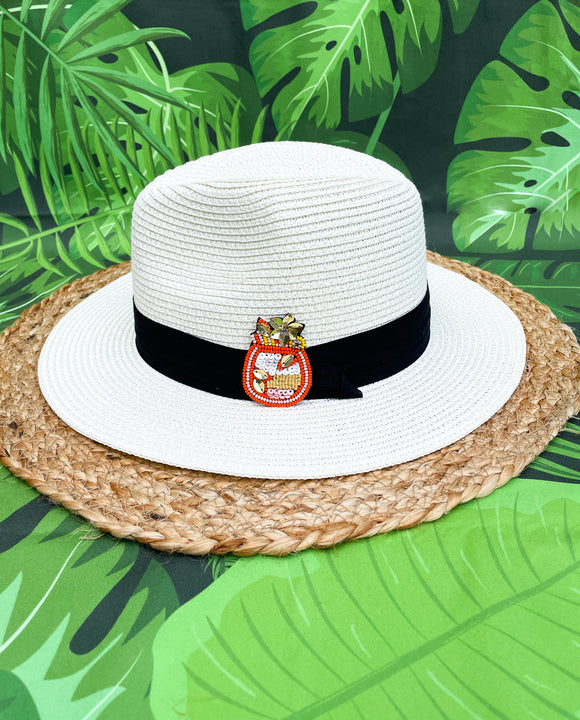 Orange, Pink, Yellow & Gold Beaded Tropical Drink Panama Hat
