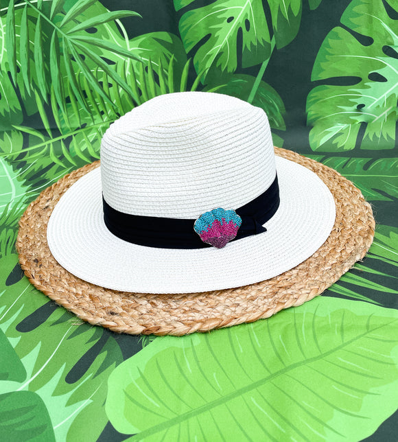 Rhinestone Seashell Panama Hat