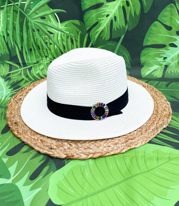 Pastel Rainbow Rhinestones Panama Hat
