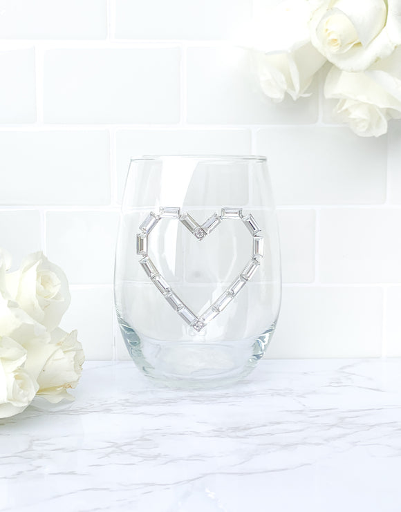 Crystal Rhinestone Heart Stemless Wine Glass
