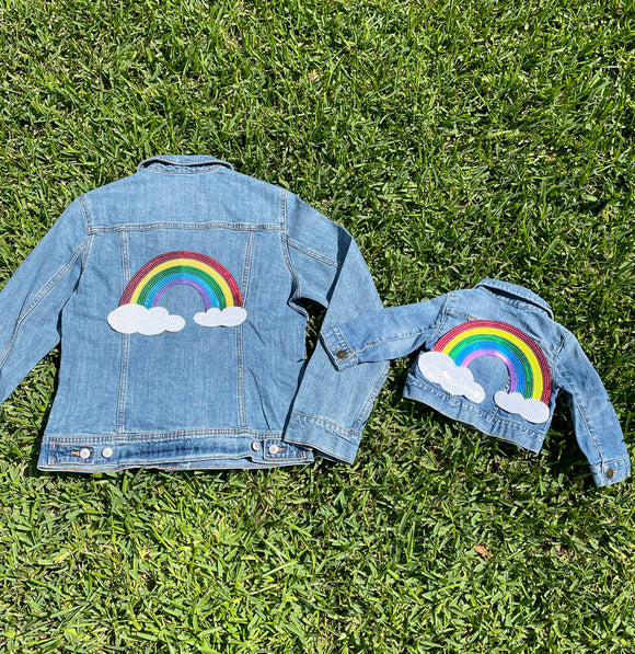 Mom and Mini Sequin Rainbow Jean Jacket