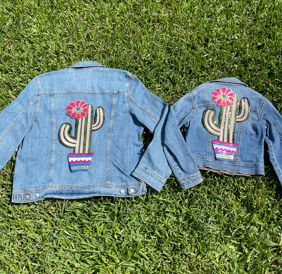 Mom and Mini Sequin Cactus and Flower Jean Jacket