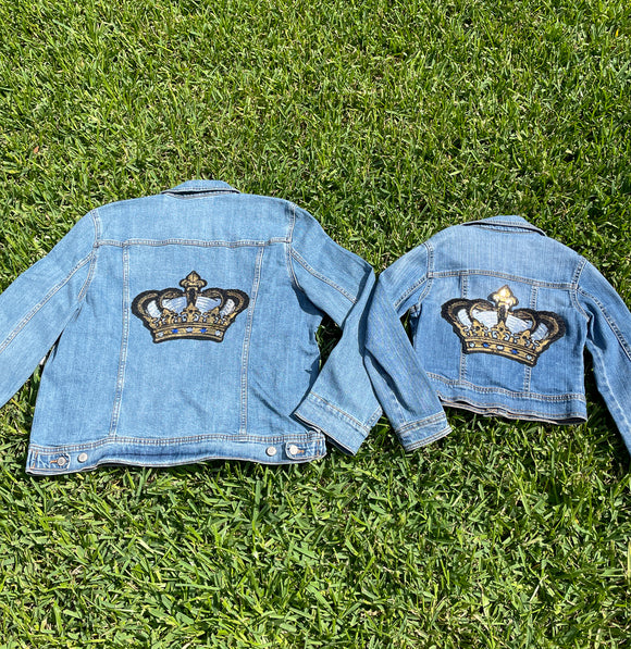 Mom and Mini Sequin Crown Jean Jacket