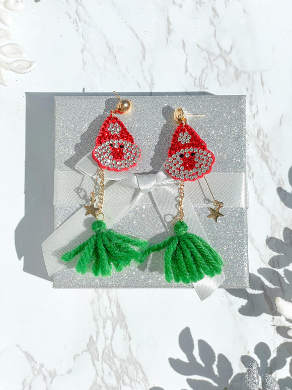Rhinestone Santa Christmas Earrings