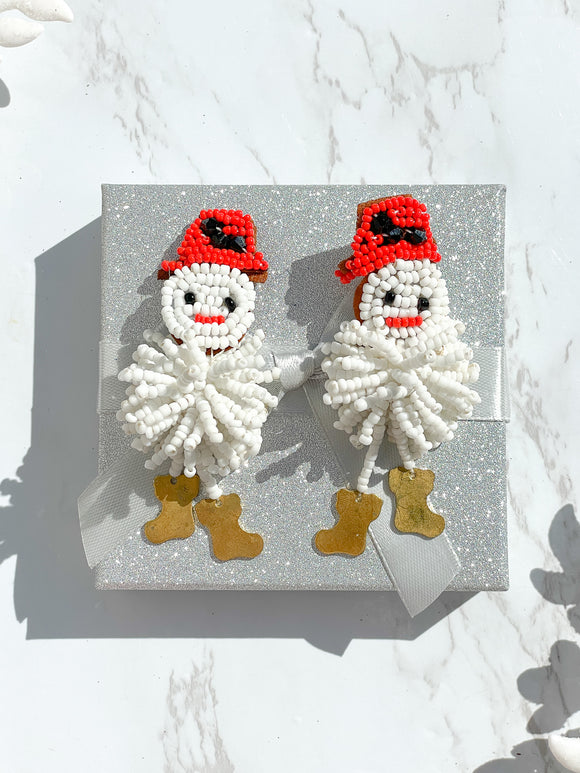 Beaded Snowman Christmas Earrings