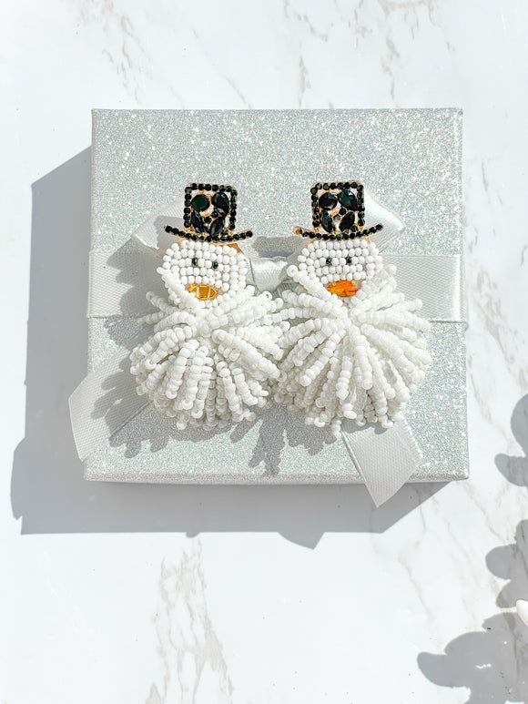 Beaded and Rhinestone Snowman Christmas Earrings