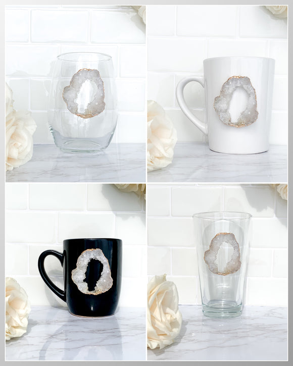 White Geode Mug, Wine Glass or Pint Glass 2 - Design Your Own Custom Item With Your Geode!