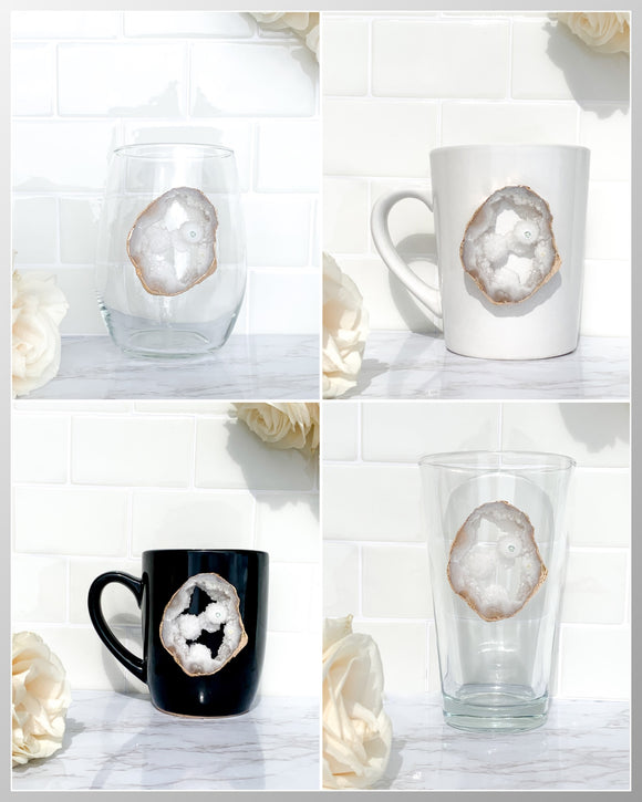 White Geode Mug, Wine Glass or Pint Glass - Design Your Own Custom Item With Your Geode!