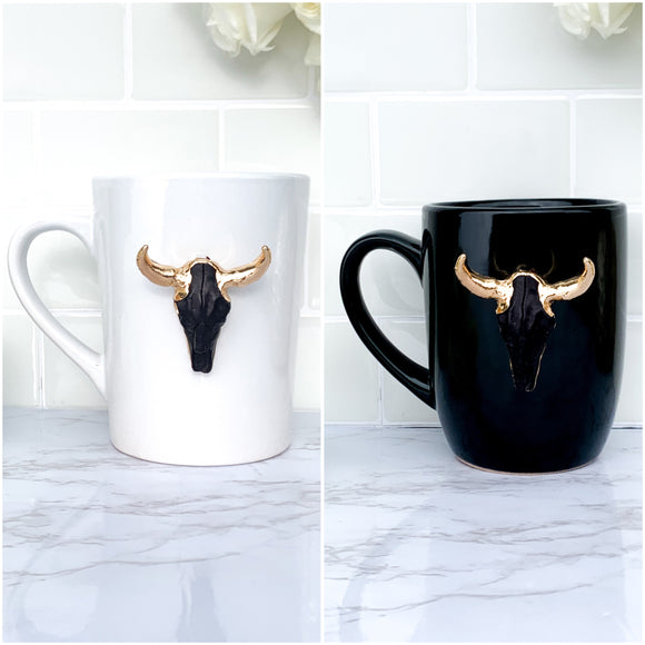 Black & Gold Longhorn Skull Mug