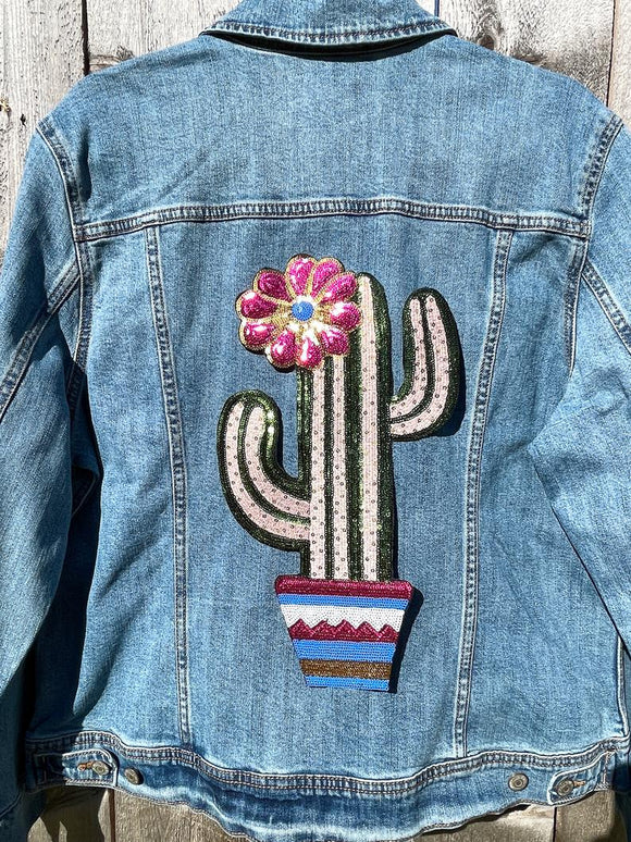 Sequin Cactus and Flower Jean Jacket